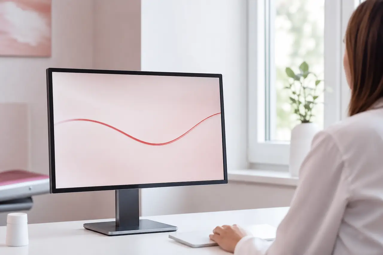 A monitor in a bright room showing a single smooth line.